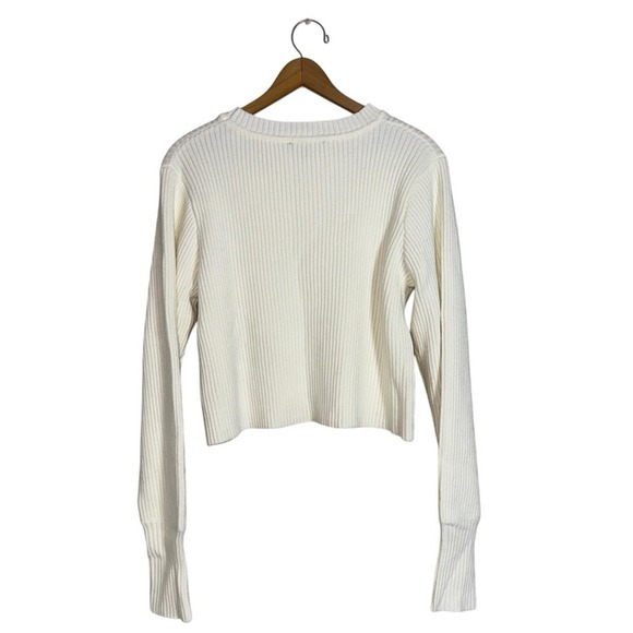 Lulus Cream Ribbed Knit Long Sleeve Cropped‎ Pullover Sweater  Size L - Picture 4 of 9